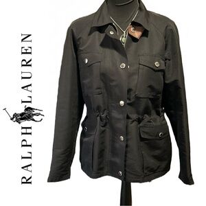 Ralph Lauren Women’s Black Drawstring‎ Jacket Lamb Leather Trim - Size PL